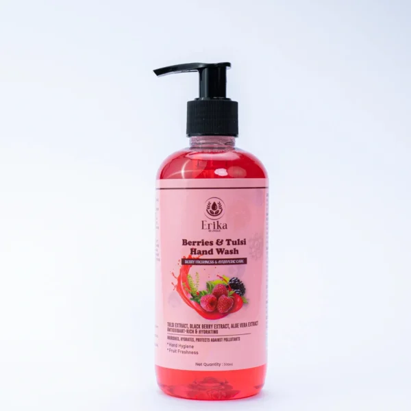 Erika Berries & Tulsi Hand Wash – Herbal Antibacterial Hand Cleanser for Soft & Fresh Hands Erika Berries & Tulsi Hand Wash herbal antibacterial liquid soap with berry extracts and tulsi